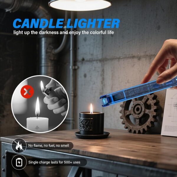 KTEBO® 2 Pack Electric Candle Lighters - Rechargeable USB-C Arc Lighters with LED Display & Transparent See-Through Tech Design, Windproof Flameless Long Lighter for Candles,BBQ,Camping,Stoves, Blue - Image 6