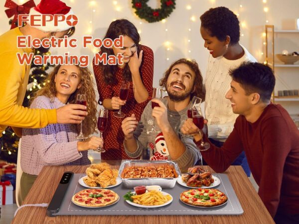FEPPO Food Warming Mat, Upgrade High-tech Graphene Heating Film, Fast Full Surface Electric Warming Tray with 6 Level Adjustable Temperature and 6 Hours Timer, Roll Up Food Warmers for Parties Buffet - Image 7