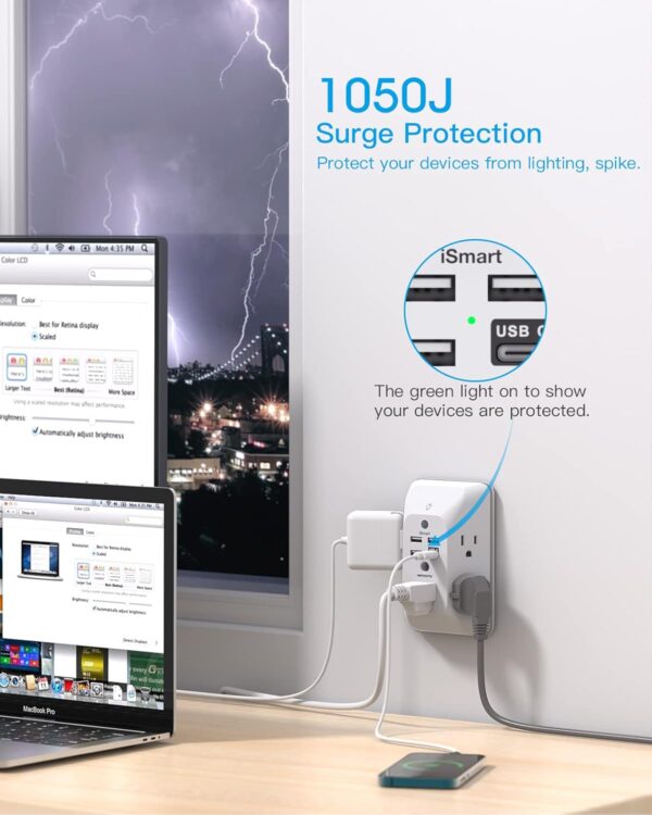 Outlet Extender with Night Light, HANYCONY Multi Plug Outlet, USB Wall Charger Surge Protector 4 USB Ports(1 USB C), Power Strip Electrical Outlet Splitter Expander for Home Office Dorm Room, ETL - Image 7