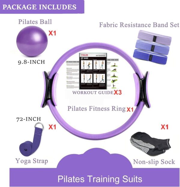 YXILEE Pilates Ring Circle Set - Workout at Home Workout Equipment Women - Booty Bands Stretching Equipment Pilates Mini Exercise Ball for Legs Arms and Thighs - Image 3