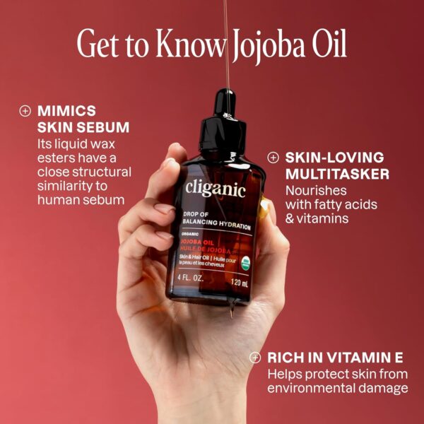Cliganic Organic Jojoba Oil 16oz with Pump, 100% Pure | Bulk, Moisturizing Oil for Face, Hair, Skin & Nails | Natural Cold Pressed (Packaging May Vary) - Image 4
