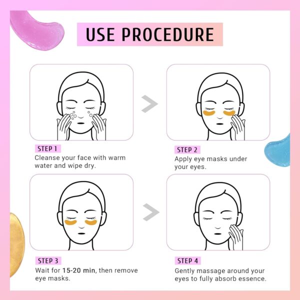 Under Eye Patches Gold and Hyaluronic Acid for puffy eyes,Rose Eye Masks for Dark Circles and Puffiness skin care Smooth Wrinkles products 30 Pairs - Image 5