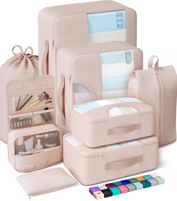 Veken 8 Set Packing Cubes for Travel, Beach Vacation Essentials Accessories for Cruise Ship, Suitcase Organizer Bags for Luggage with Hanging Toiletry & Shoe Bag, Birthday Gifts for Women Mom Her - Image 2