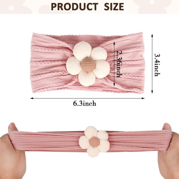 3 Pcs Baby Flower Headbands Baby Girls Nylon Headband Soft Hairbands Hair Accessories for Newborn Infant Toddler Kids (Beige Pink Khaki) - Image 3