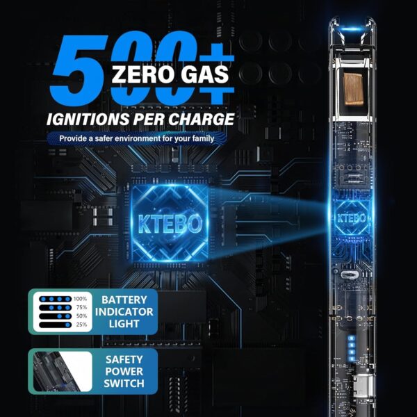 KTEBO® 2 Pack Electric Candle Lighters - Rechargeable USB-C Arc Lighters with LED Display & Transparent See-Through Tech Design, Windproof Flameless Long Lighter for Candles,BBQ,Camping,Stoves, Blue - Image 5