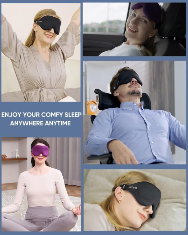 MZOO Sleep Eye Mask for Side Sleeper Men Women, Zero Eye Pressure 3D Sleeping Mask, Light Blocking Patented Design Night Blindfold, Soft Eye Shade Cover for Travel, Black - Image 8