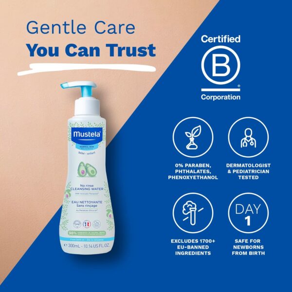 Mustela Baby Cleansing Water - No-Rinse Micellar Water - with Natural Avocado & Aloe Vera - for Baby's Face, Body & Diaper - 1 or 2-Pack - Various Sizes - Image 7