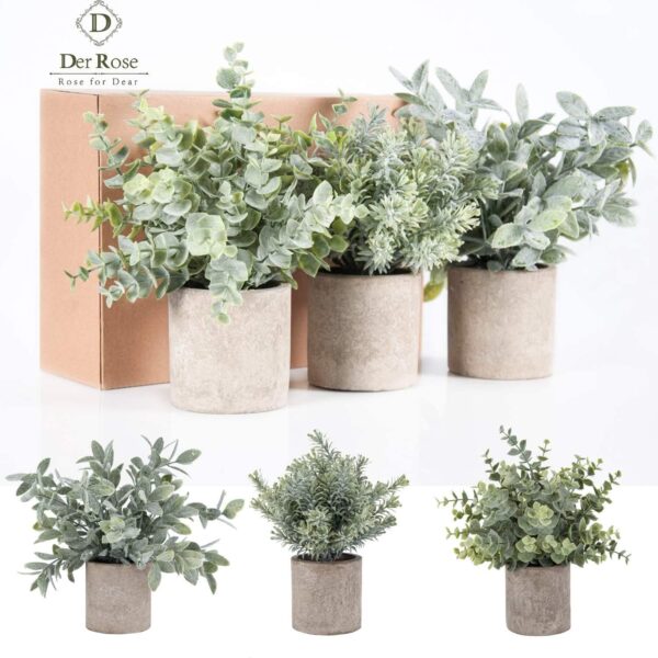 Der Rose 3 Pack Mini Potted Fake Plants Artificial Plastic Eucalyptus Plants Topiaries for Home Office Desk Farmhouse Room Bathroom Decor - Image 9
