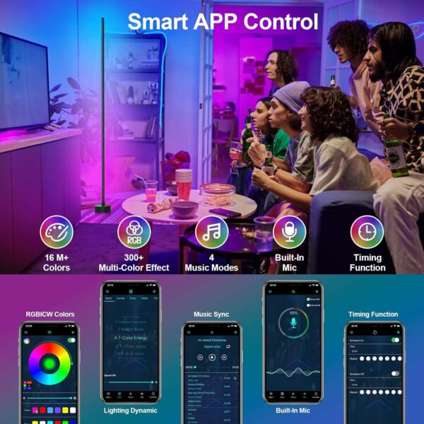 Corner Floor Lamp - Smart RGB LED Corner Lamp with App and Remote Control, 16 Million Colors & 68+ Scene, Music Sync, Timer Setting - Ideal for Living Rooms, Bedrooms, and Gaming Rooms - Image 5