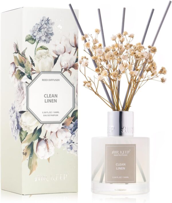 Airkeep Reed Diffuser Set,3.38 fl oz (100 ml) - Clean Linen Oil Diffusers with 8 Reed Sticks,Home Fragrance Reed Diffuser for Bathroom Shelf Decor - Image 2