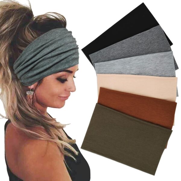 Wide Headbands For Women Stretch Headband Boho Head Bands Women's Hair Band Turban Workout Hairband Accessories 6 Pack - Image 2