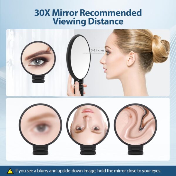 B Beauty Planet 30X Magnifying Mirror, Hand Mirror with Handle, Double Sided Hand Mirror with 30X/1X Magnification, Travel Essential Portable Foldable Makeup Mirror for Precision Makeup Black - Image 8