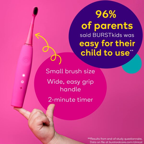 Burst Kids & Toddlers Electric Toothbrush (Purple) | Soft Bristles | Two Minute Timer | Rechargeable Battery | Easy-Grip Silicone Handle | 2 Modes for Healthy Smiles | Ages 3+ - Image 4