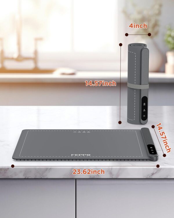 FEPPO Food Warming Mat, Upgrade High-tech Graphene Heating Film, Fast Full Surface Electric Warming Tray with 6 Level Adjustable Temperature and 6 Hours Timer, Roll Up Food Warmers for Parties Buffet - Image 8