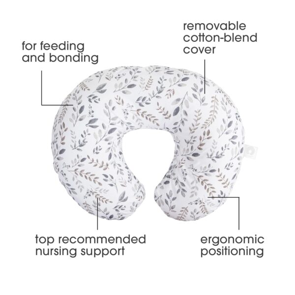 Boppy Original Nursing Pillow, Gray Taupe Leaves, Ergonomic Nursing Essentials for Bottle and Breastfeeding, Firm Fiber Fill, with Removable Pillow Cover, Machine Washable - Image 3