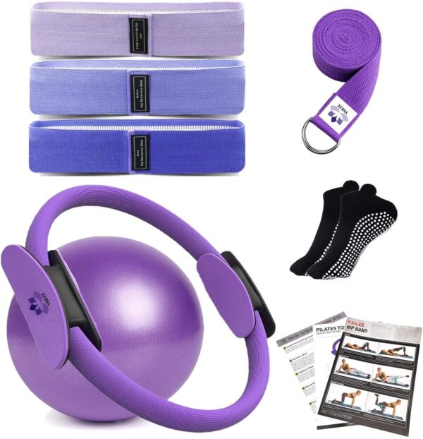 YXILEE Pilates Ring Circle Set - Workout at Home Workout Equipment Women - Booty Bands Stretching Equipment Pilates Mini Exercise Ball for Legs Arms and Thighs - Image 2