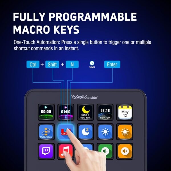 VSDINSIDE Macro Keypad, Stream Controller Deck Gaming Streaming Shortcut Keyboard, 18 Programmable Keys Customizable Visual AI Pad USB Soundboard for OBS, YouTube, Desk Office Setup, Laptop, PC, Mac - Image 3