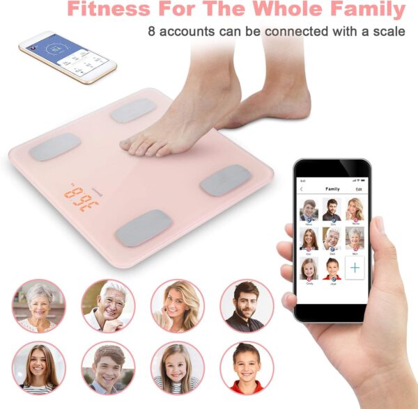 himaly Body Fat Scale, Smart BMI Scale Digital Bathroom Wireless Weight Scale, Body Monitor Health Composition Analyzer with Smartphone App sync with Bluetooth-Compatible, 400 lbs - Pink - Image 6