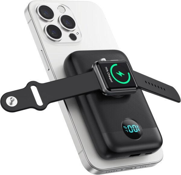 Magnetic Portable Charger 10800mAh,4-in-1 Wireless Power Bank with iWatch Charger, QC4.0+20W PD Fast Charging USB C Battery Pack with LCD Display for Magsafe,iPhone 16/15/14/13/12 Series,Apple Watch - Image 2