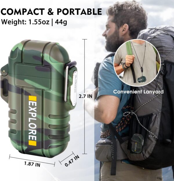LcFun Waterproof Electric Dual Arc Lighter USB Rechargeable Outdoor Windproof Flameless Plasma Lighters for Camping, Hiking, Adventure, Survival Tactical Gear Gifts for Men - Image 6