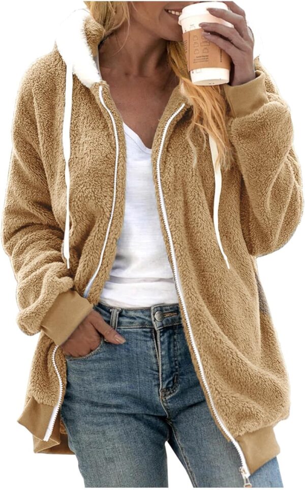 SHAOBGE Oversized Fuzzy Fleece Jackets For Women Fashion 2024 Color Block Faux Fur Cardigan Coat Shaggy Warm Winter Outerwear - Image 2