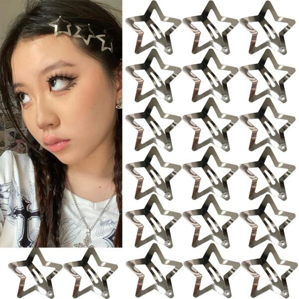 20 PCS 1.22" Star Hair Accessories - Non-Slip Metal Snap Clips and Barrettes for Girls & Women, Y2K Style - Image 2