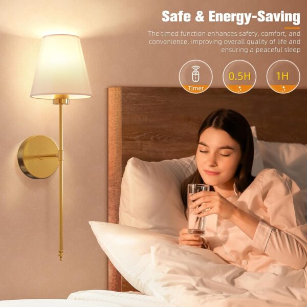 NIORSUN Battery Operated Wall Sconce Set of 2,Gold Rechargeable Wall Lights with 5200mAh Dimmable Bulbs and Remote,10 Colors Wireless Wall Lamps for Bedroom Living Room Hallway Decor - Image 7