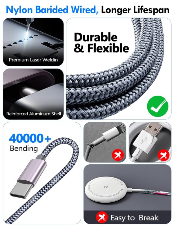 2Pack Multi Fast Charging Cable for Apple Watch Charger,iPhone Charger,[ 3-in-2 Travel Essentials] USB A/Type C/Lightning Cable for iWatch Ultra/SE/10-2,iPhone 16-11,Nintendo Switch,iPad-4FT - Image 7