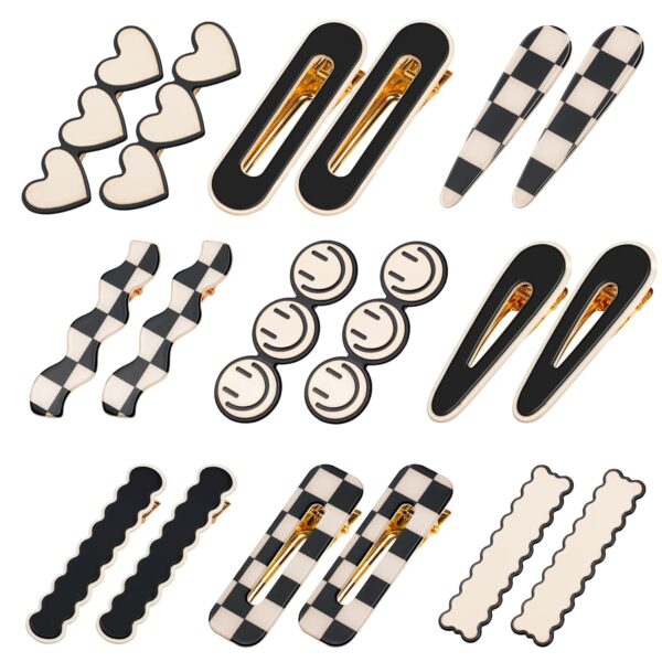 Gingbiss 18 Pcs Hair Clips for Women Girls, Black White Checker Cute Hair Barrettes with Storage Box, No Bend Korean Styling Minimalist Hair Accessories, Gift for Women Girls - Image 2