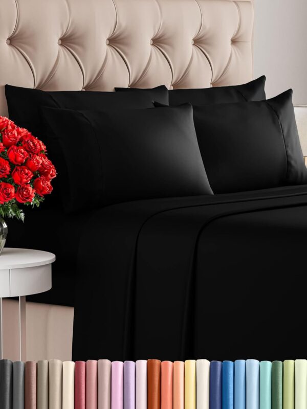 Cal King 6 Piece Sheet Set - Cooling Sheets for Hot Sleepers - Hotel Luxury Bedding for Women, Men, Kids & Teens - Bedding w/Deep Pockets & Easy Fit - Soft and Wrinkle Free - Cal King Black Sheets - Image 2