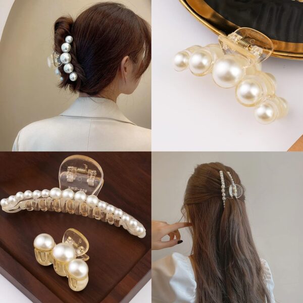 Mehayi 4 PCS Large Pearl Hair Claw Clips for Women Girls, Hair Barrette Clamps for Thick Thin Hair, Fashion Hair Accessories Headwear Styling Tools for Party Wedding - Image 4