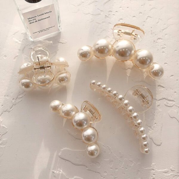 Pearl Hair Clips for Women, 4PCS Large Small Hair Claw Clip Strong Hold,Big Banana Jaw Clip Barrettes Nonslip,Hair Accessories Set Birthday Wedding Mother's Day Gift for Girl Thick Thin Curly Hair - Image 2