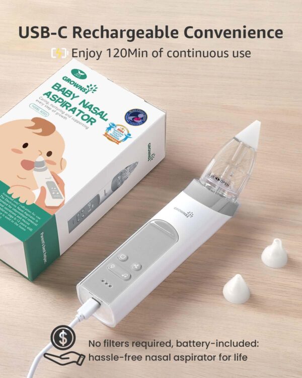 GROWNSY Nasal Aspirator for Baby, Electric Baby Nose Sucker with Larger Suction Chamber and More Powerful Suction, Automatic Nose Cleaner with Music and Light Soothing Function - Image 8