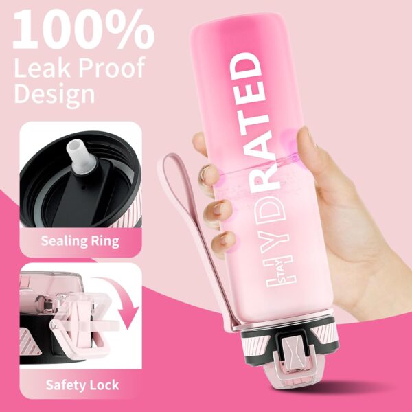 Water Bottle with Straw, 32oz Motivational Water Bottles with Time Marker to Drink, Tritan BPA Free, 1L Sports Water Bottle with Carry Strap LeakProof for Women Gym Fitness Outdoor (1 Pack) - Image 5
