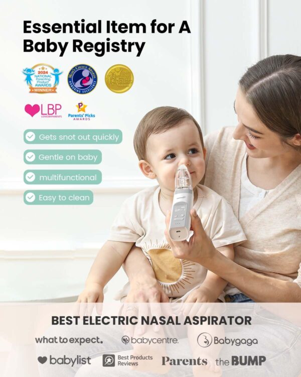 GROWNSY Nasal Aspirator for Baby, Electric Baby Nose Sucker with Larger Suction Chamber and More Powerful Suction, Automatic Nose Cleaner with Music and Light Soothing Function - Image 3