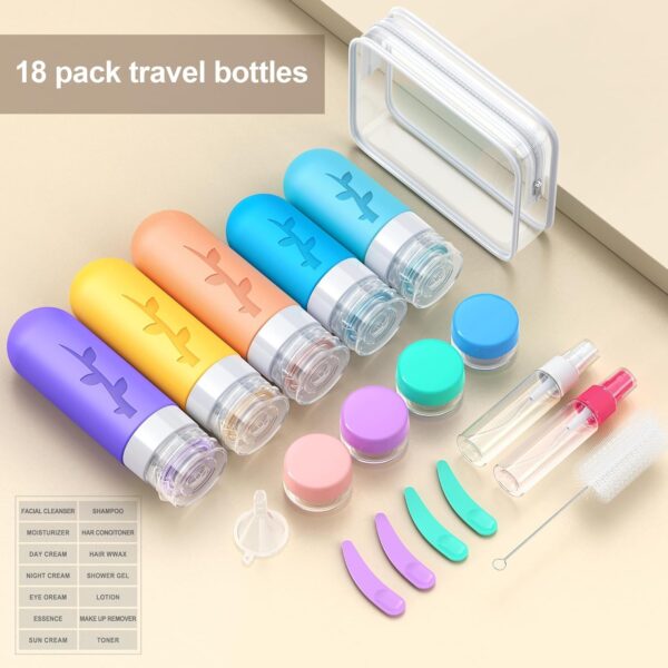 19pack Travel Bottles for Toiletries, TSA Approved Silicone Travel Size Containers for toiletries, Refillable & Leakproof Travel shampoo and conditioner bottles - Image 6