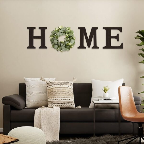 Wood Home Sign with Artificial Eucalyptus Wreath for O, Hanging Farmhouse Wall House Decor Wood Letters for Wall Art Rustic Home Decor, Wall Decor for Living Room Kitchen Entryway (Black) - Image 9