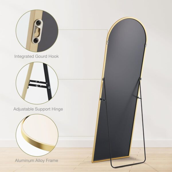 Sweetcrispy 64"x21" Arched Full Length Mirror, Standing or Leaning Full Body Mirror with Aluminum Alloy Thin Frame, Suitable for Bedroom or Cloakroom,Gold - Image 5