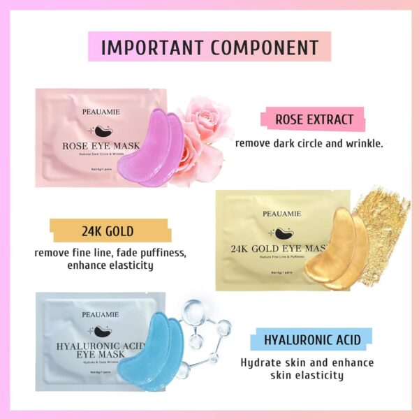 Under Eye Patches Gold and Hyaluronic Acid for puffy eyes,Rose Eye Masks for Dark Circles and Puffiness skin care Smooth Wrinkles products 30 Pairs - Image 4