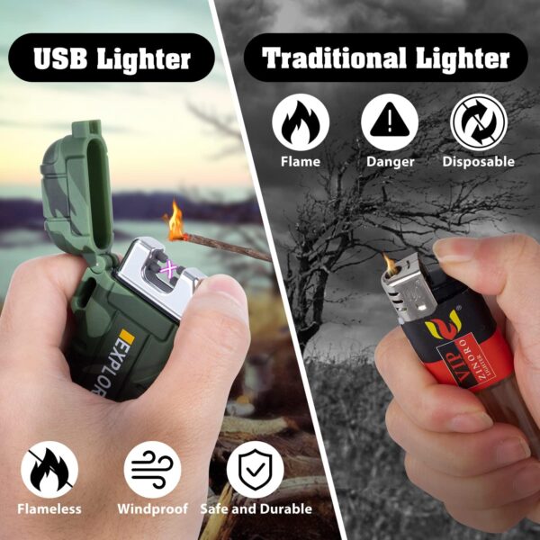 LcFun Waterproof Electric Dual Arc Lighter USB Rechargeable Outdoor Windproof Flameless Plasma Lighters for Camping, Hiking, Adventure, Survival Tactical Gear Gifts for Men - Image 5