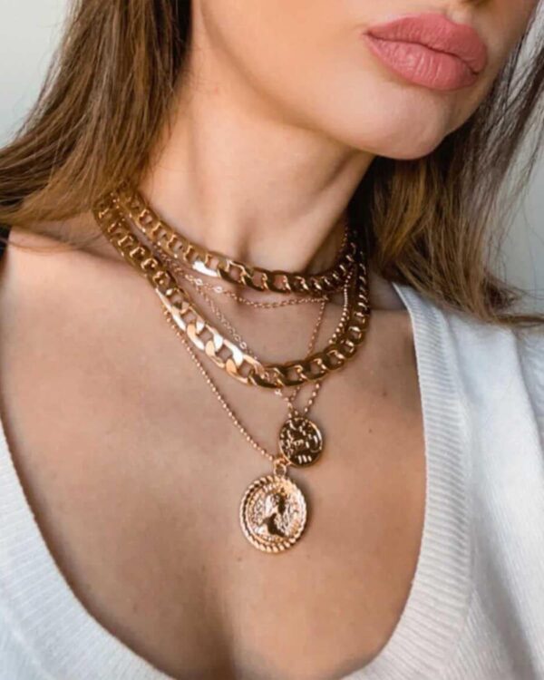MJartoria Gold Layered Necklaces for Women Trendy Retro Coin Pendant Necklace Dainty Chunky Chain Choker Necklaces for Jewelry Birthday Gifts - Image 4