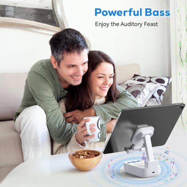 Gifts for Men Women, from Wife,Cell Phone Stand with Wireless Bluetooth Speaker, Punchy Bass & HD Stereo Sound Speaker for Home & Outdoors Compatible with iPhone/ipad/Samsung-White - Image 5