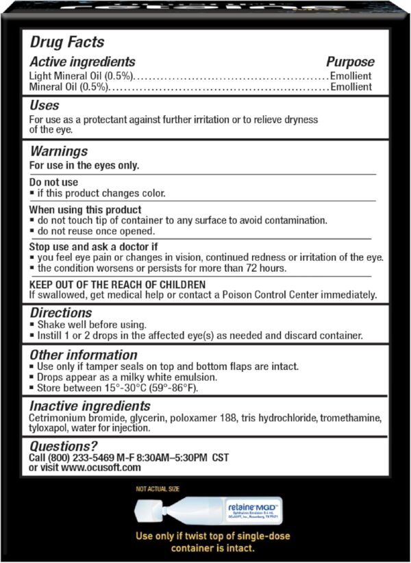 OCuSOFT Retaine MGD Ophthalmic Emulsion - Complete Dry Eye Relief - Soothes Red & Irritated Eyes - 30 Count Preservative-Free Single-Use Containers - 0.01 Fl Oz - Image 3