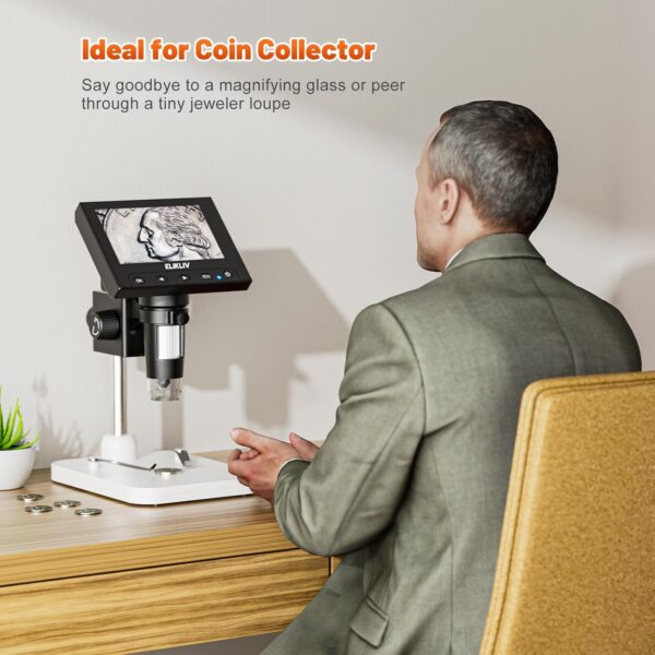 Elikliv Microscope, LCD Digital Coin Microscope 1000x, Coin Magnifier with 8 Adjustable LED Lights, PC View Compatible with Windows/MacBook, EDM4, 4.3-Inch - Image 6