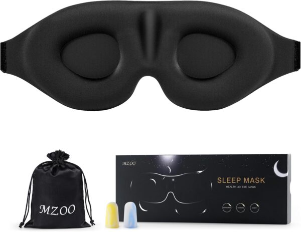 MZOO Sleep Eye Mask for Side Sleeper Men Women, Zero Eye Pressure 3D Sleeping Mask, Light Blocking Patented Design Night Blindfold, Soft Eye Shade Cover for Travel, Black - Image 2