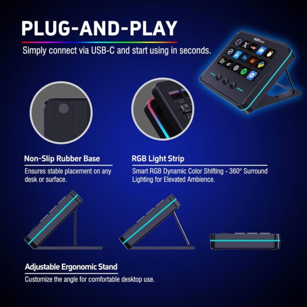 VSDINSIDE Macro Keypad, Stream Controller Deck Gaming Streaming Shortcut Keyboard, 18 Programmable Keys Customizable Visual AI Pad USB Soundboard for OBS, YouTube, Desk Office Setup, Laptop, PC, Mac - Image 5