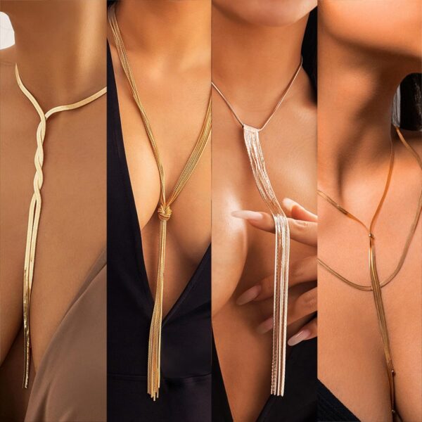 IFKM Long Gold Necklace for Women Dainty Lariat Gold Necklaces 14k Gold Plated Twist Snake Chain Y Necklace Simple Charm Trendy Jewelry Women Girls Gifts - Image 7