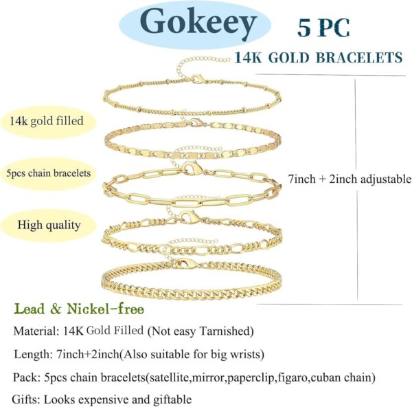 Gold Bracelets for Women Trendy,14K Real Gold Plated Dainty Stackable Paperclip Cuban Link Chain Bracelets,Cuff Bracelets Jewelry Set Adjustable 7"+2" - Image 5