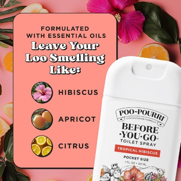 Poo-Pourri Tropical Hibiscus Pocket Before-You-Go Air & Toilet Spray - Instantly Trap Bathroom Odor - Plant Based Ingredients & Essential Oils - Travel Essentials, with Hibiscus Apricot & Citrus Scent - Image 9