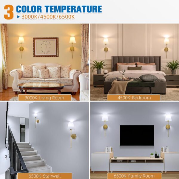 NIORSUN Battery Operated Wall Sconce Set of 2,Gold Rechargeable Wall Lights with 5200mAh Dimmable Bulbs and Remote,10 Colors Wireless Wall Lamps for Bedroom Living Room Hallway Decor - Image 5